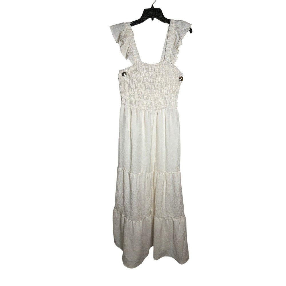 Inspired Hearts White Smocked Tiered Maxi Dress Ruffle Strap Plus Size 1X Boho